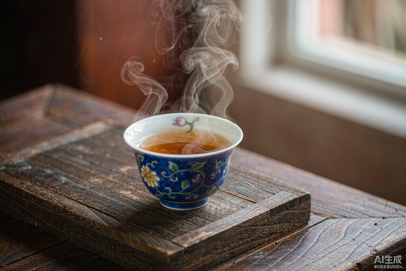 白瓷盖碗与公道杯特写,茶汤清亮