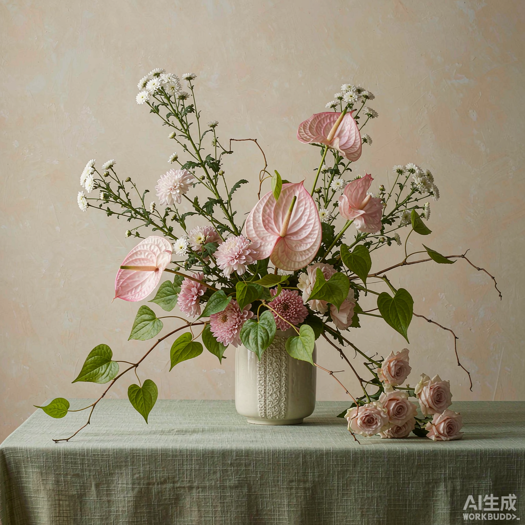 拾花工作室花艺师正在修剪花材的工作场景